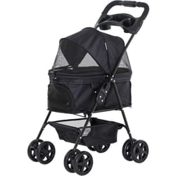 Poussette buggy pliable chien chat panier rangement porte-gobelets tissu 300D Oxford imperméable 4 roues noir