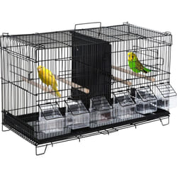 Cage à oiseaux dim. 59,5L x 29,8I x 35,3H cm mangeoires perchoirs 4 portes plateau excrément amovible + poignée transport métal pp noir - Pawhut