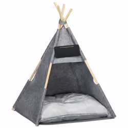 PawHut Tente tipi pour animaux - teepee chat ou chien - coussin épais grand confort inclus - structure bois de pin feutre pel ...