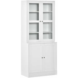 Homcom - Bibliothèque vitrine multi-rangement - 2 portes verre, 2 portes bois, 4 étagères réglables - mdf blanc