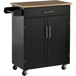 Desserte de cuisine - 2 portes, étagère, tiroir, porte-torchons - bois hévéa pin noir