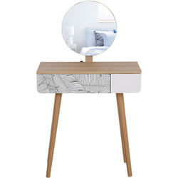 Homcom - Coiffeuse table de maquillage design scandinave tiroir et grand miroir dim. 70 x 39 x 119-128 cm