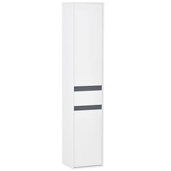 Meuble colonne rangement salle de bain style contemporain 2 placards 3 étagères et tiroir coulissant panneaux particules blanc