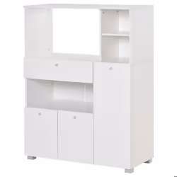Meuble de cuisine multi-rangements 2 placards 4 niches tiroir coulissant dim. 90L x 40l x 120H cm panneaux particules blanc