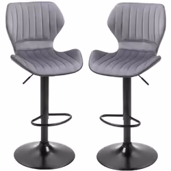 HOMCOM Lot de 2 Tabouret de Bar Design Contemporain Hauteur dassise réglable 60-82 cm pivotant 360° Repose-Pied Velours Gris