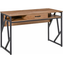 Homcom - Bureau style industriel dim. 120L x 60l x 76H cm tiroir + 2 niches piètement métal noir plateau aspect bois noyer