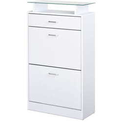 Homcom - Armoire à chaussures organisateur de luxe pour chaussures 2 portes abattantes 2 compartiments, tiroir, étagère verre panneaux particules