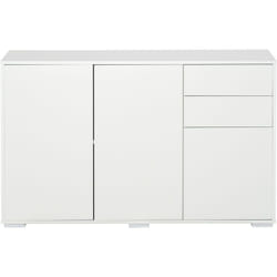 Commode buffet de rangement 2 tiroirs coulissants 3 portes étagère réglable panneaux de particules 117 x 36 x 74 cm blanc