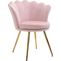 Chaise coquillage chaise design pieds métal dorés effilés velours rose poudré