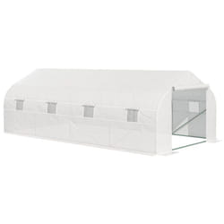 Serre tunnel de jardin dim. 5,93L x 3l x 2H m porte + 8 fenêtres enroulables acier galvanisé bâche PE haute densité blanc