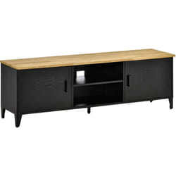 Homcom - Meuble tv banc tv design industriel - 2 placards, 2 niches, 2 passe-fils - structure piètement tôle métal plateau bois d'hévéa
