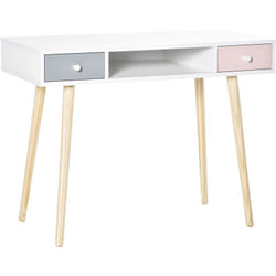 Bureau enfant style scandinave avec tiroir et compartiment de rangement 100L x 48l x 76,5H cm MDF et pin blanc gris et rose