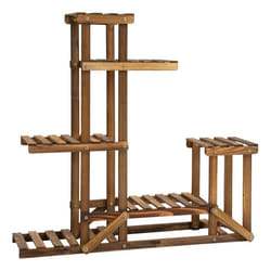 Étagère à fleurs en bois - porte plante bois 6 tablettes - dim. 98L x 28l x 96,5H cm - bois de sapin traité carbonisation