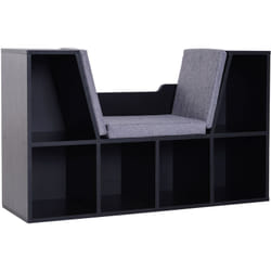 Homcom - Bibliothèque banc 2 en 1 design contemporain 6 casiers 3 coussins fournis 102L x 30l x 61H cm noir gris