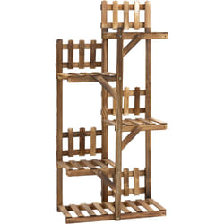 Étagère à fleurs en bois - porte plante bois 5 tablettes ornement petites barrières - dim. 60L x 30l x 130H cm - bois de sapin traité carbonisation