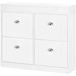 Homcom - Armoire à chaussures meuble à chaussures rangement pour 32 paires dim. 98L x 24l x 83H cm 4 portes abattantes double niveau mdf blanc