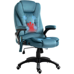 Homcom - Fauteuil de bureau direction massant chauffant hauteur réglable dossier inclinable toile de lin bleu