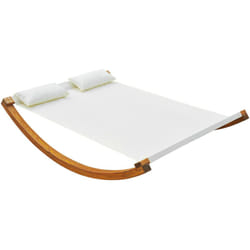 Bain de soleil transat design à bascule 2 places 2 coussins inclus bois mélèze pré-huilé coton blanc