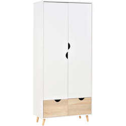 Armoire de rangement design scandinave - armoire de chambre - placard 2 portes avec penderie et étagère - 2 tiroirs coulissants - panneaux particules