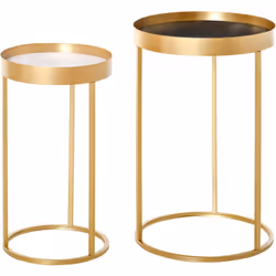 Tables gigognes lot de 2 tables basses rondes design style art déco Ø 39 et Ø 30 cm métal doré MDF blanc et noir