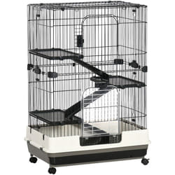 Pawhut - Cage pour cochons d'Inde chinchilla rongeur sur roulettes - 3 étages, rampes, 2 portes + trappe, plateau excrément amovible - métal pp noir