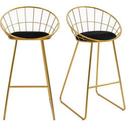 Lot de 2 tabourets de bar design avec repose-pied structure métal et coussin velours 52,5 x 47 x 97 cm noir et doré