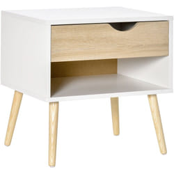 Homcom - Chevet table de nuit tiroir niche design moderne panneau de particules classe E1 pieds en bois massif 50 x 39 x 51 cm bois de chêne blanc