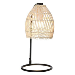 Lampe de table arquée - lampe à poser style néo-rétro - Ø 20 x 41H cm - abat-jour rotin naturel 20x20x41cm Beige