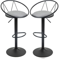 Lot de 2 tabourets de bar design néo-rétro réglable pivotant avec repose-pied métal noir lin gris