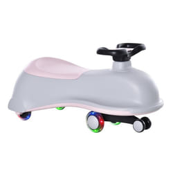 Porteur Enfant - HOMCOM - Voiture dandineuse - 4 Roues PU Lumineuses LED - métal PP Gris Rose