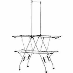 Description générale Cet ingénieux étendoir à linge pliable réglable avec barre de penderie et roulettes vous facilitera gran ...