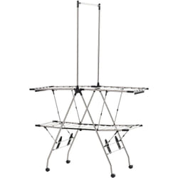 Homcom - Séchoir à linge étendoir à vêtements pliable réglable avec barre de penderie et roulettes acier inox. pp noir