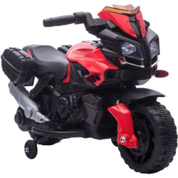 Homcom - Moto électrique enfant 6 v 3 Km/h effet lumineux et sonore roulettes amovibles repose-pied valises latérales métal pp rouge noir