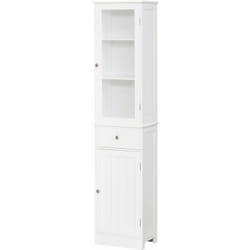 Kleankin - Meuble colonne de salle de bain placard porte acrylique 2 étagères placard porte 1 étagère tiroir mdf blanc