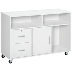 HOMCOM Support dimprimante organiseur bureau caisson placard + 2 tiroirs + niches + grand plateau panneaux particules blanc