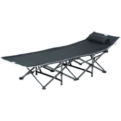 Outsunny - Lit de camp lit d'appoint pliable dim. 188L x 64,5l x 53H cm pochette rangement, tétière, sac de transport inclus métal Oxford gris