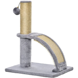 Arbre à chat griffoir grattoir design jeu boule suspendue + demi-arc de massage peluche jute naturelle gris