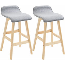 Tabourets de bar style scandinave - lot de 2 tabourets de bar avec repose-pieds - bois de sapin tissu polyester aspect lin gris