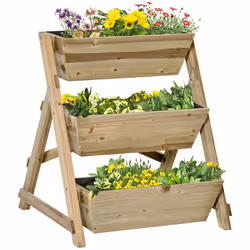 Jardinière sur pieds carré potager 3 étages dim. 71L x 61l x 77H cm inserts d'irrigation feutre de drainage bois sapin autocl ...