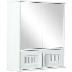 Kleankin - Armoire murale de salle de bain avec miroir - armoire à glace - placard de rangement toilettes - 4 portes, étagère - verre mdf blanc