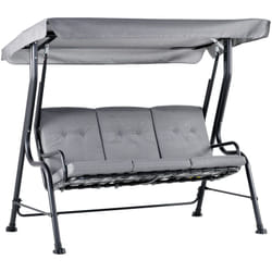 Outsunny - Balancelle de jardin 3 places grand confort toit inclinaison réglable épais coussins amovibles polyester acier époxy gris