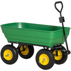 Outsunny - Chariot de jardin à main benne basculante 75° 125L charge max. 200 Kg 4 roues pneumatiques acier pp jaune vert