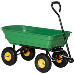 Outsunny - Chariot de jardin à main benne basculante 75° 75L charge max. 200 Kg 4 roues pneumatiques acier pp jaune vert