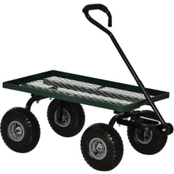 Outsunny - Chariot de transport jardin remorque à main charrette à bras 4 roues 94L x 48,5l x 100H cm charge max. 150 Kg métal vert