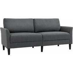 Canapé 2 places style contemporain assises larges profondes accoudoirs courbés piètement effilé bois hévéa noir polyester gris foncé