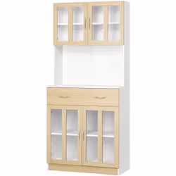 Description générale Cette splendide armoire de cuisine vitrine 4 portes en verre bicolore blanc chêne clair ajoutera une tou ...