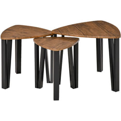 Homcom - Ensemble de 3 tables basses gigognes encastrables style industriel piètements métal noir en épingle plateaux aspect bois de noyer