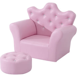 Homcom - Ensemble fauteuil et pouf enfant design couronne de princesse - dossier et assise pouf avec boutons strass aspect cristaux - structure bois