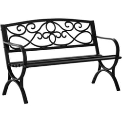 Banc de jardin 2 places style néo-rétro fer forgé dim. 128L x 58l x 85H cm acier époxy fonte noir