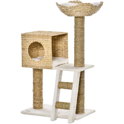 Arbre à chat style cosy chic griffoirs quenouille échelle niche panier 2 coussins inclus peluche courte polyester haute densité crème beige